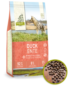 Високоякісний сухий корм беззлаковий для дорослих собак Isegrim Duck Ente Качка, ягоди і дикі трави (92%м'ясо+овочі) упаковка 12 кг IS-03 фото