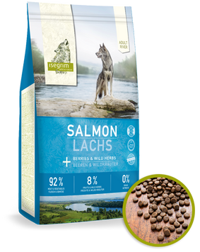 Високоякісний сухий корм беззлаковий для дорослих собак Isegrim Salmon Lachs Лосось, ягоди і дикі трави (92%м'ясо+овочі) упаковка 12 кг IS-04/3 фото