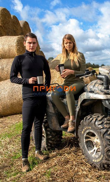 Термобілизна футболка-гольф з довг.рукавом жіноча Duo Skin 300 - оливковий - S 902-D фото