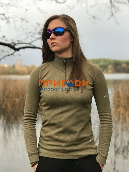 Термобілизна футболка-гольф з довг.рукавом жіноча Duo Skin 300 - оливковий - S 902-D фото