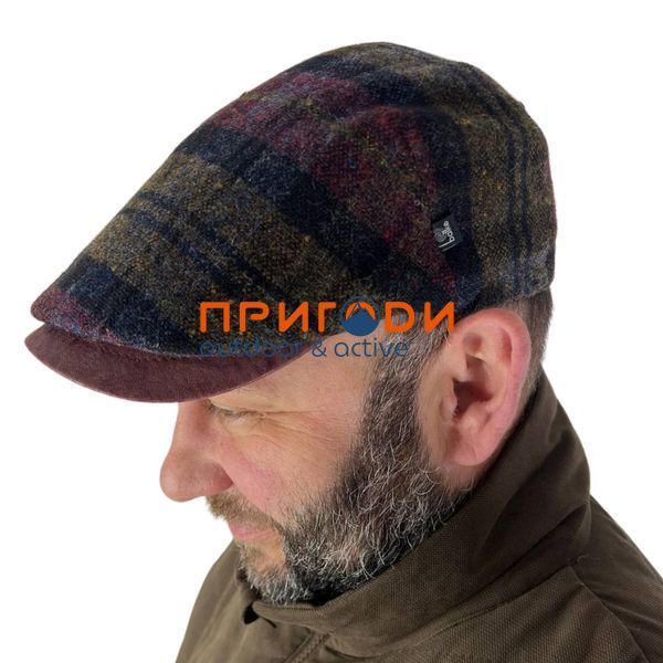 Кепка картуз BALKE&reg; демісезонна вовна клітинка шкір. козирьок - 57 - бордо/син 31617762\262 фото